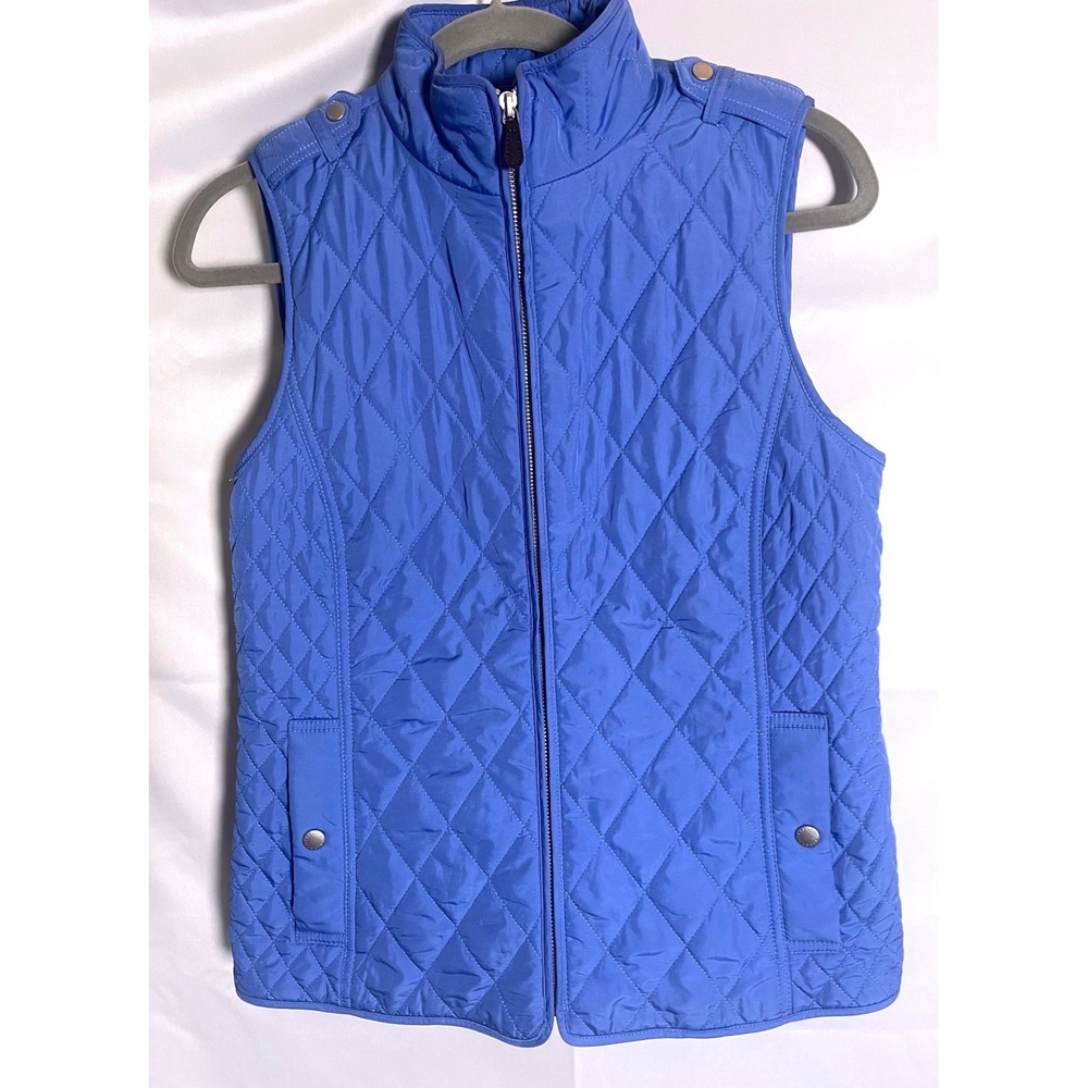 Talbots Quilted Puffer Vest XS Blue Fleece Lined Full Zip Snap Pockets